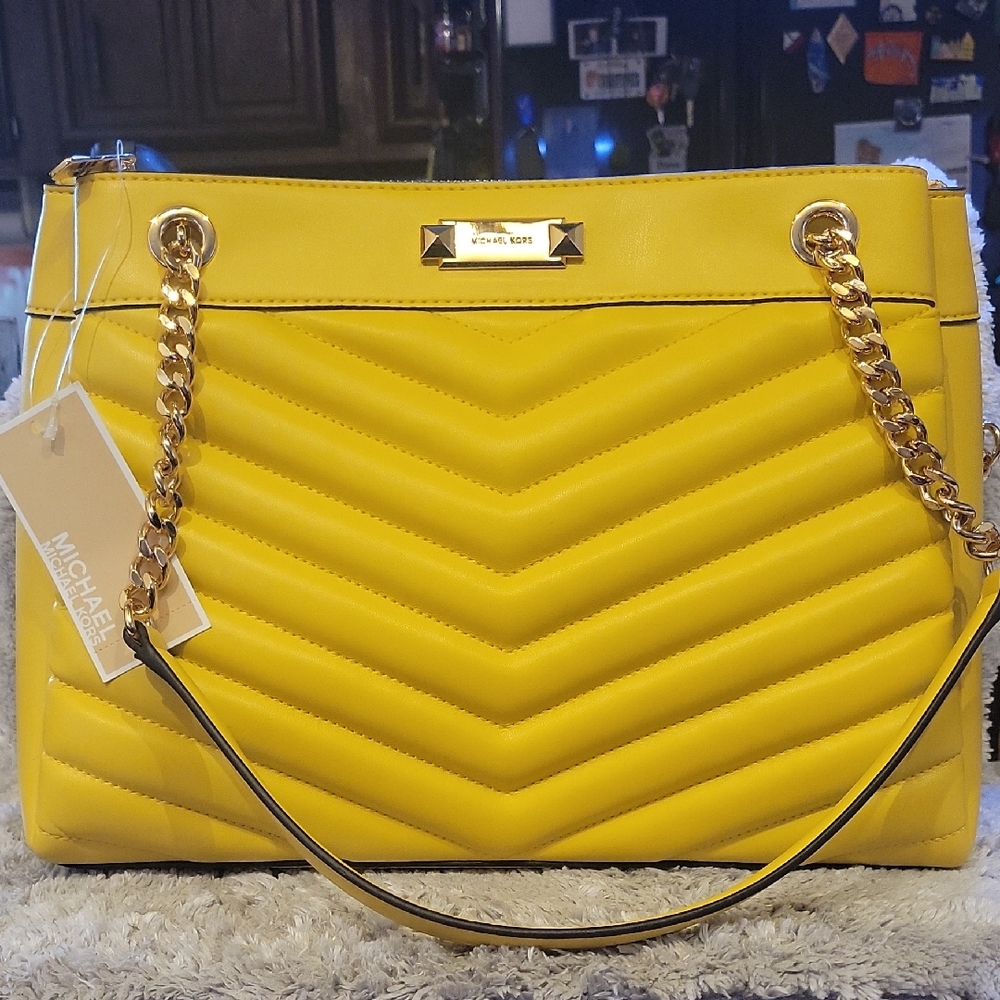 Michael Kors Vibrant Yellow Chevron Shoulder Bag